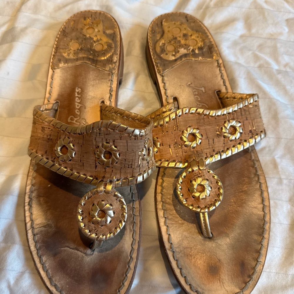 Jack Rogers Metallic Gold Cork-Trim Thong Sandals